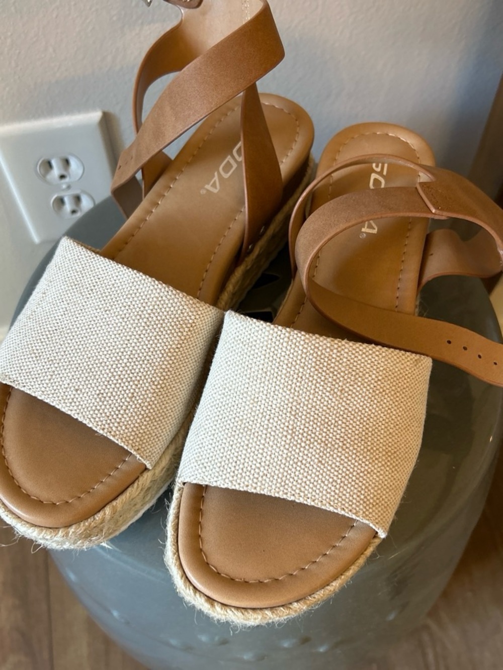 Soda Cream and Tan Espadrille Platform Sandals